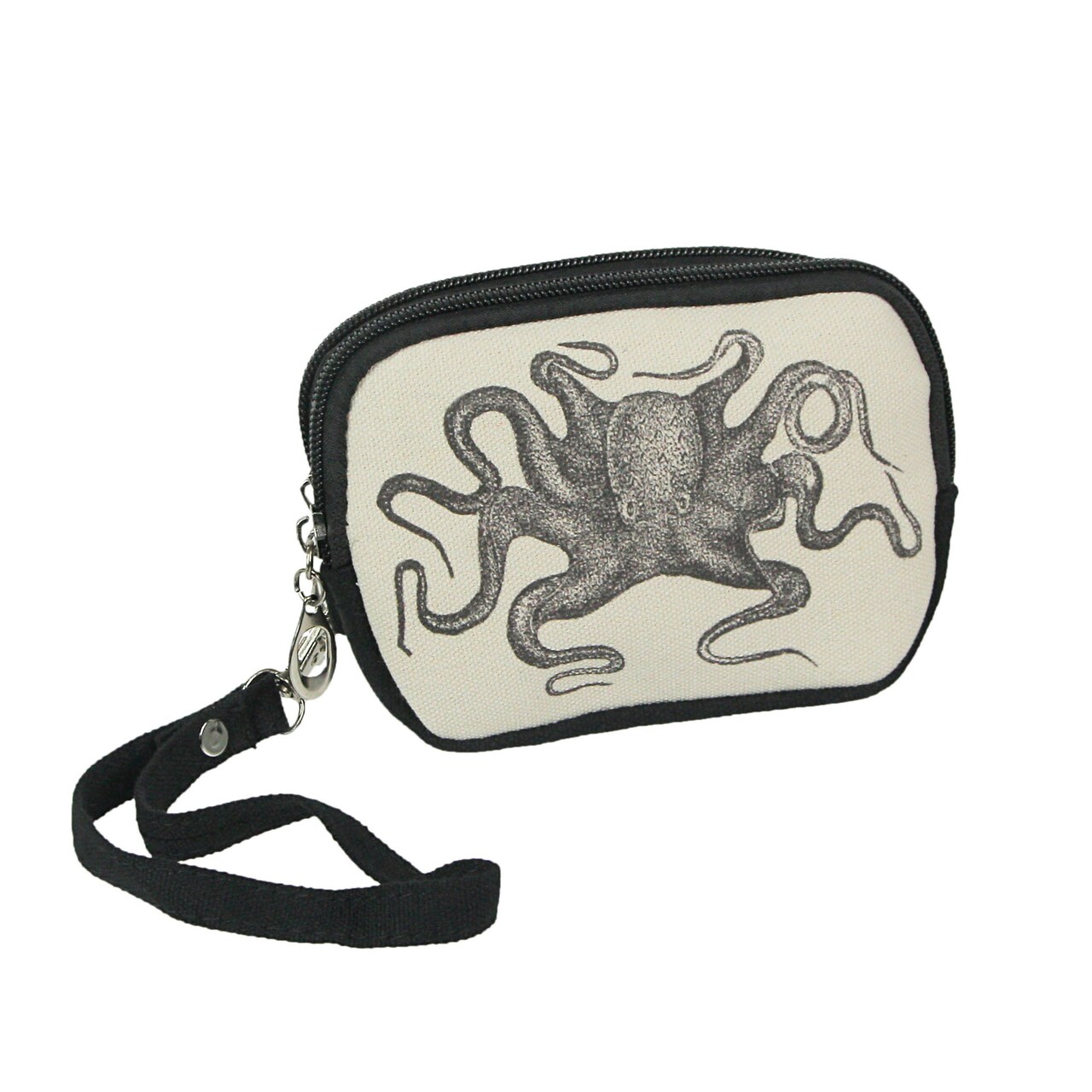 Vintage Zip Canvas Octopus Wristlet Wallet Nautical Coin Purse Kraken Clutch Bag